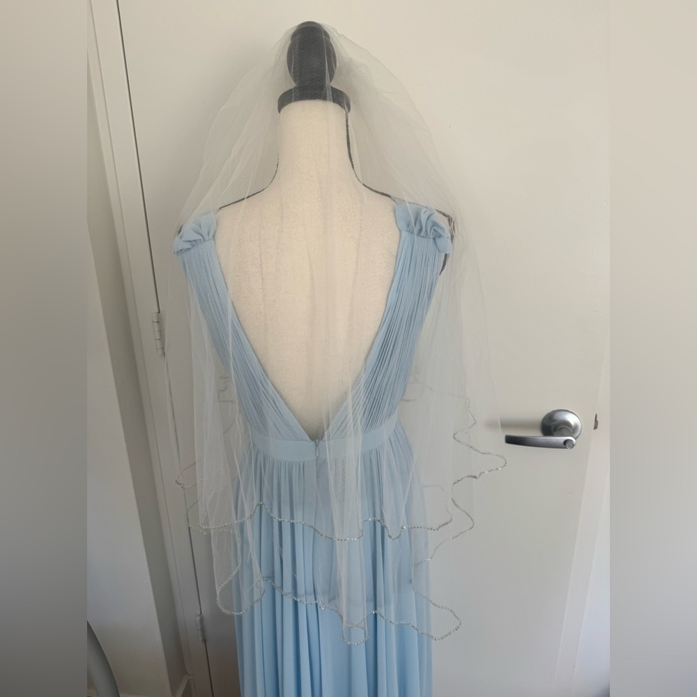 Bridal Veil Fingetip Length with beaded trim in White & Silver